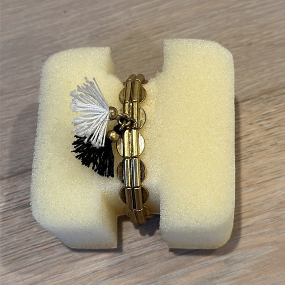 J. Crew Stretchy Brass Disc and Black & White Tassel Bracelet - Picture 2 of 4